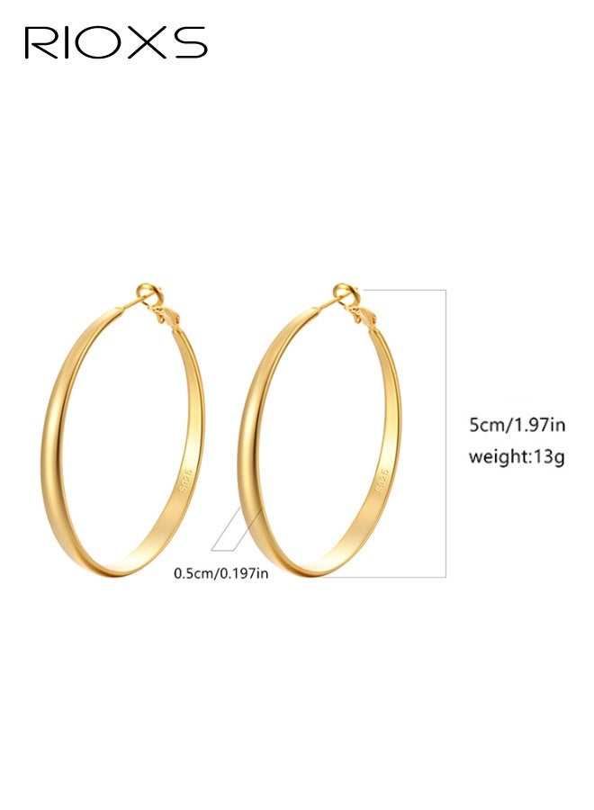 RIOXS Women's Hoop Earrings, Large Circle Design with Flat Inner Surface and Curved Outer Edge, Three-Dimensional Minimalist Dangle Earrings, Lightweight Hypoallergenic Material, Perfect for Parties, Galas, Vacations, Everyday Wear, and Special Occasions - Image 5